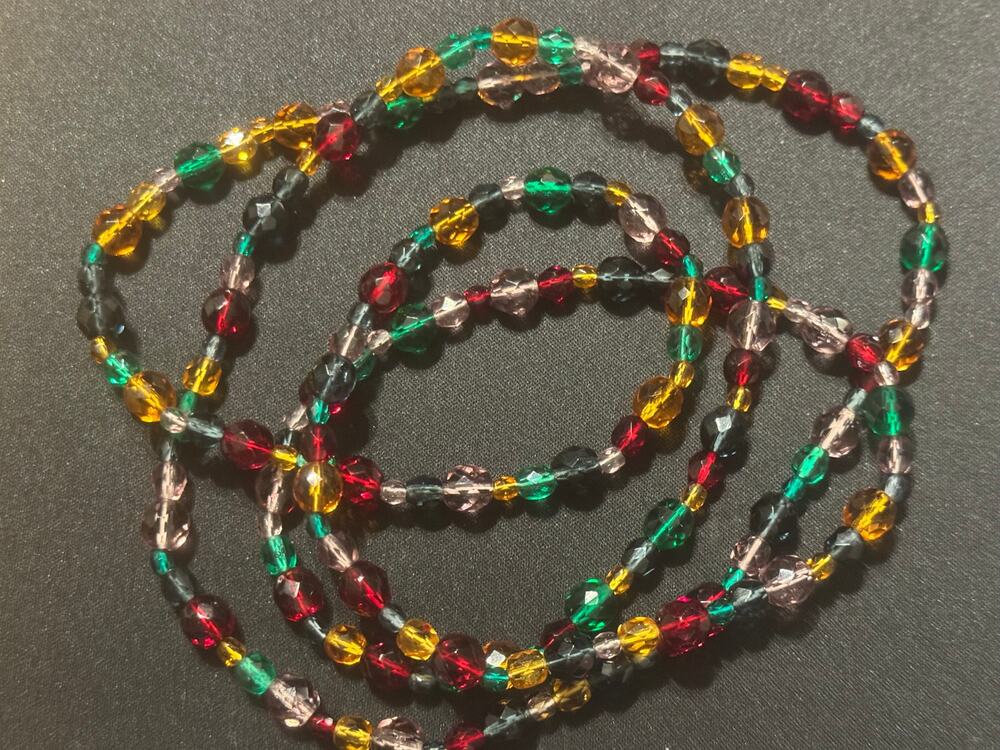 Vintage Red Green Blue Yellow Glass Bead 43in Necklace No Clasp